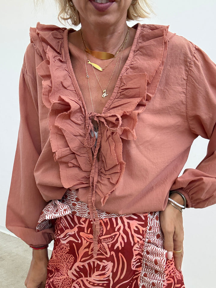 BLUSA MUSSOLA LACCETTO ROSA ANTICO