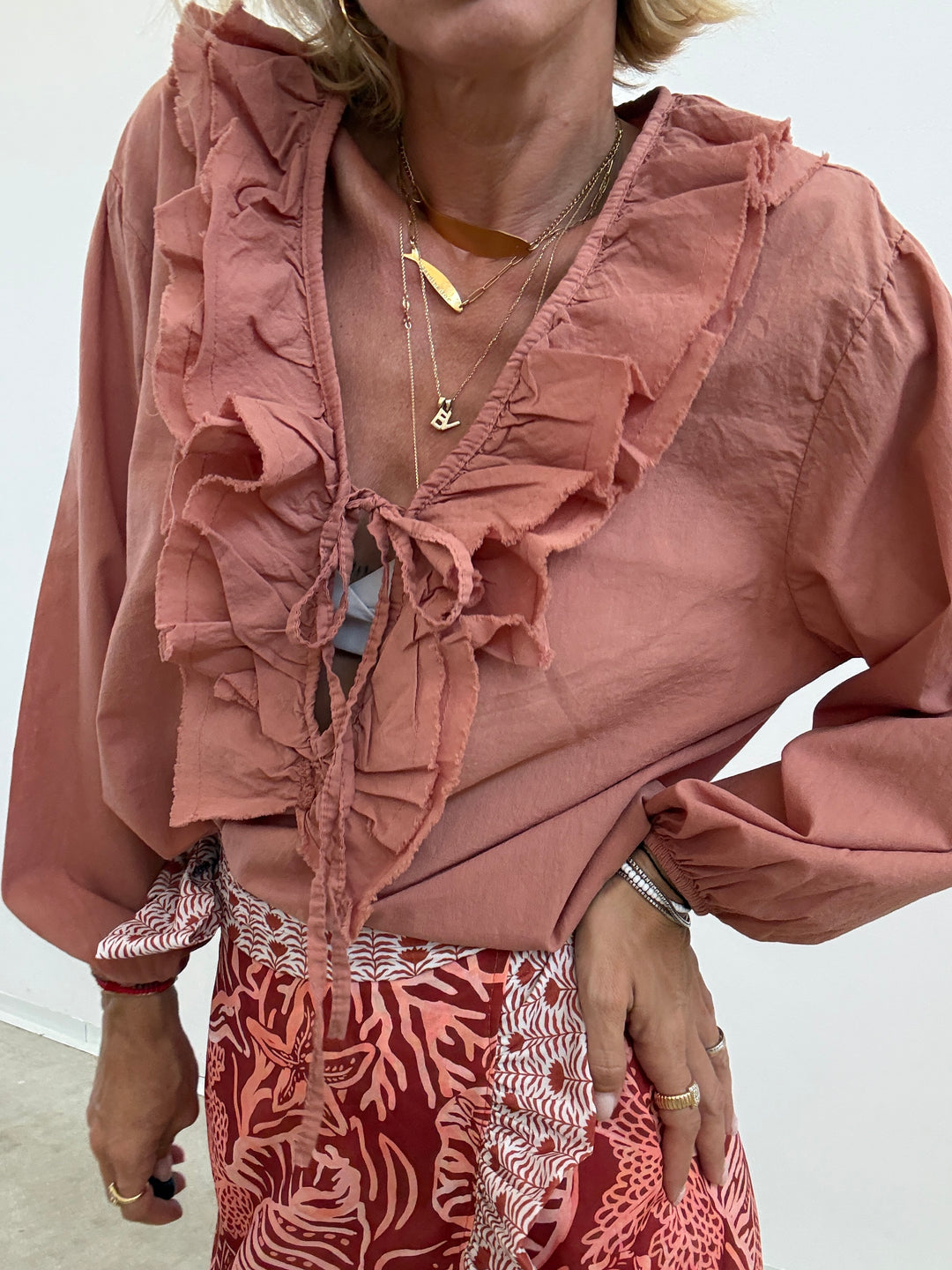 BLUSA MUSSOLA LACCETTO ROSA ANTICO