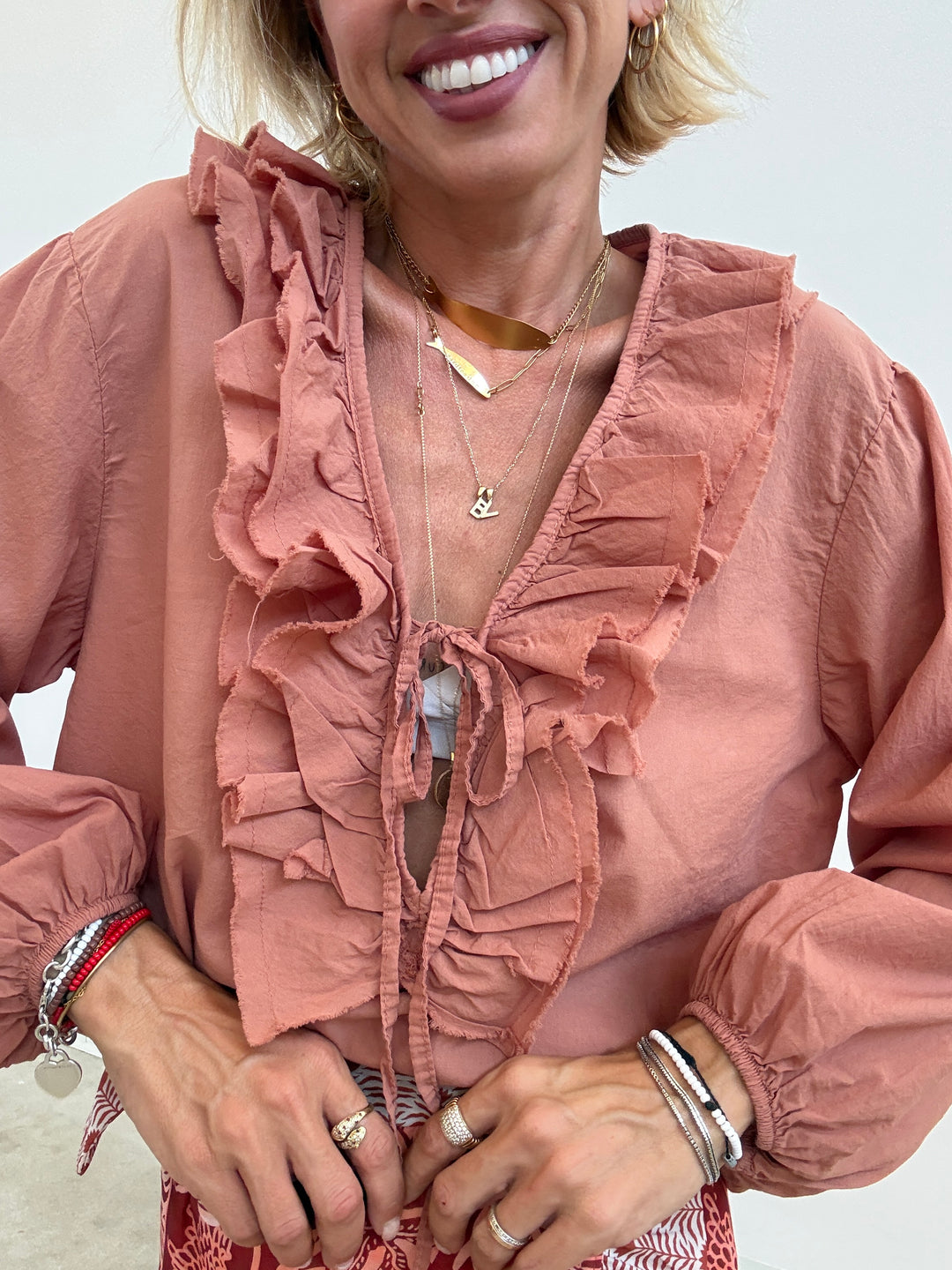 BLUSA MUSSOLA LACCETTO ROSA ANTICO