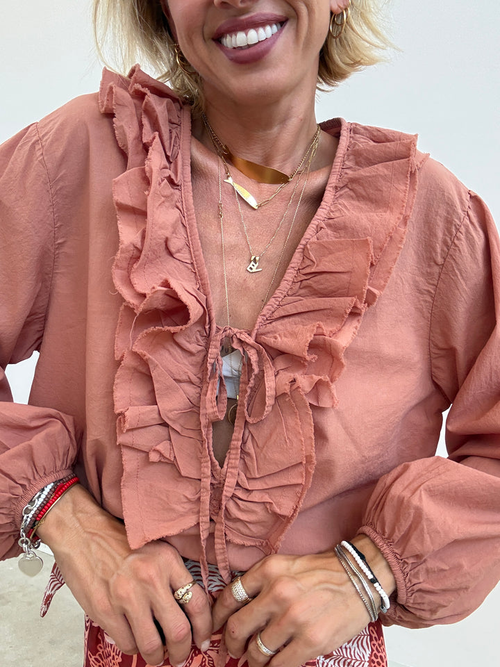 BLUSA MUSSOLA LACCETTO ROSA ANTICO