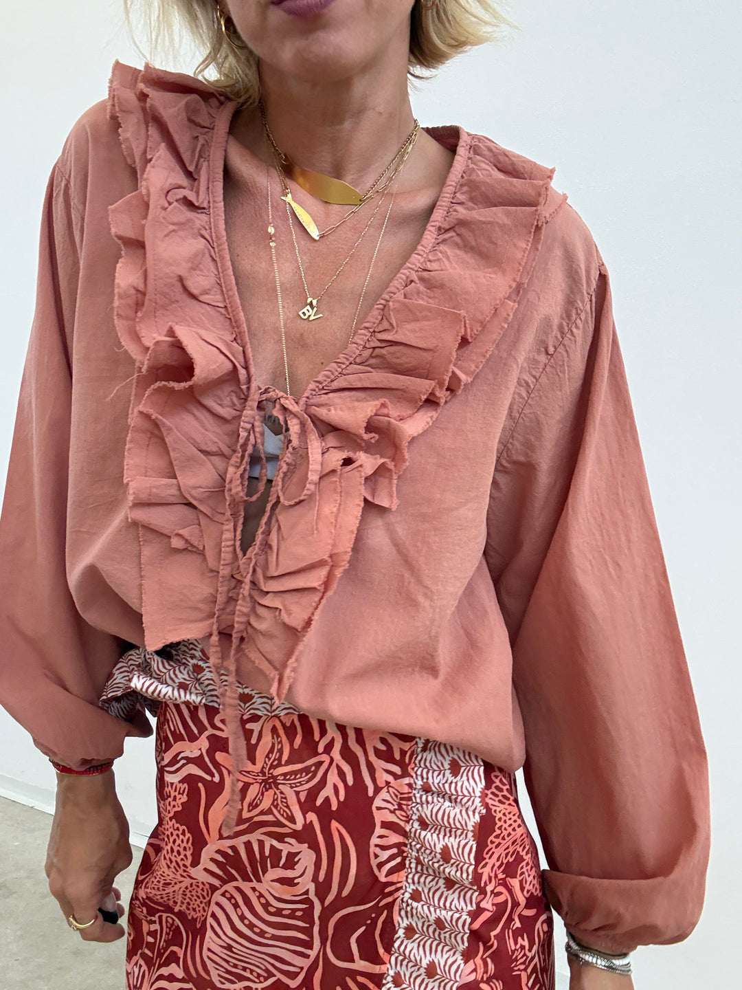 BLUSA MUSSOLA LACCETTO ROSA ANTICO