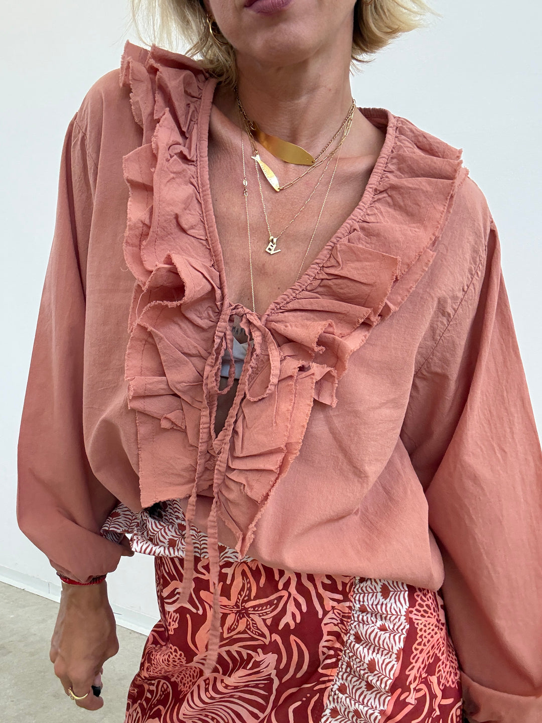 BLUSA MUSSOLA LACCETTO ROSA ANTICO