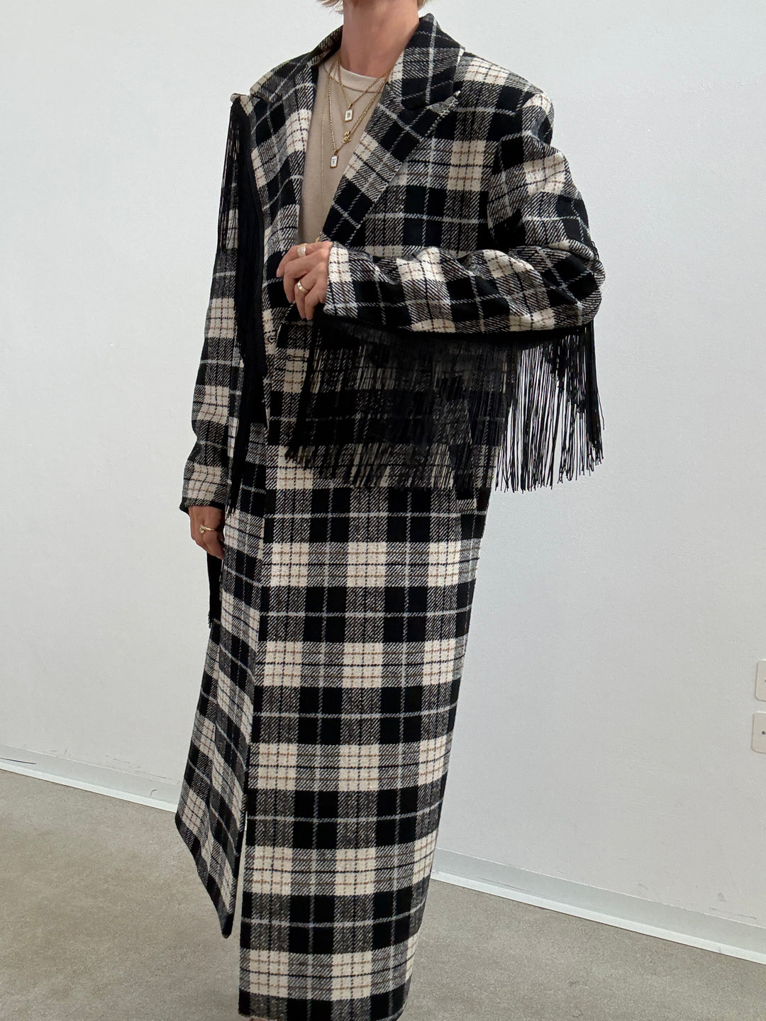 CAPPOTTO FRANGE CHECK NERO