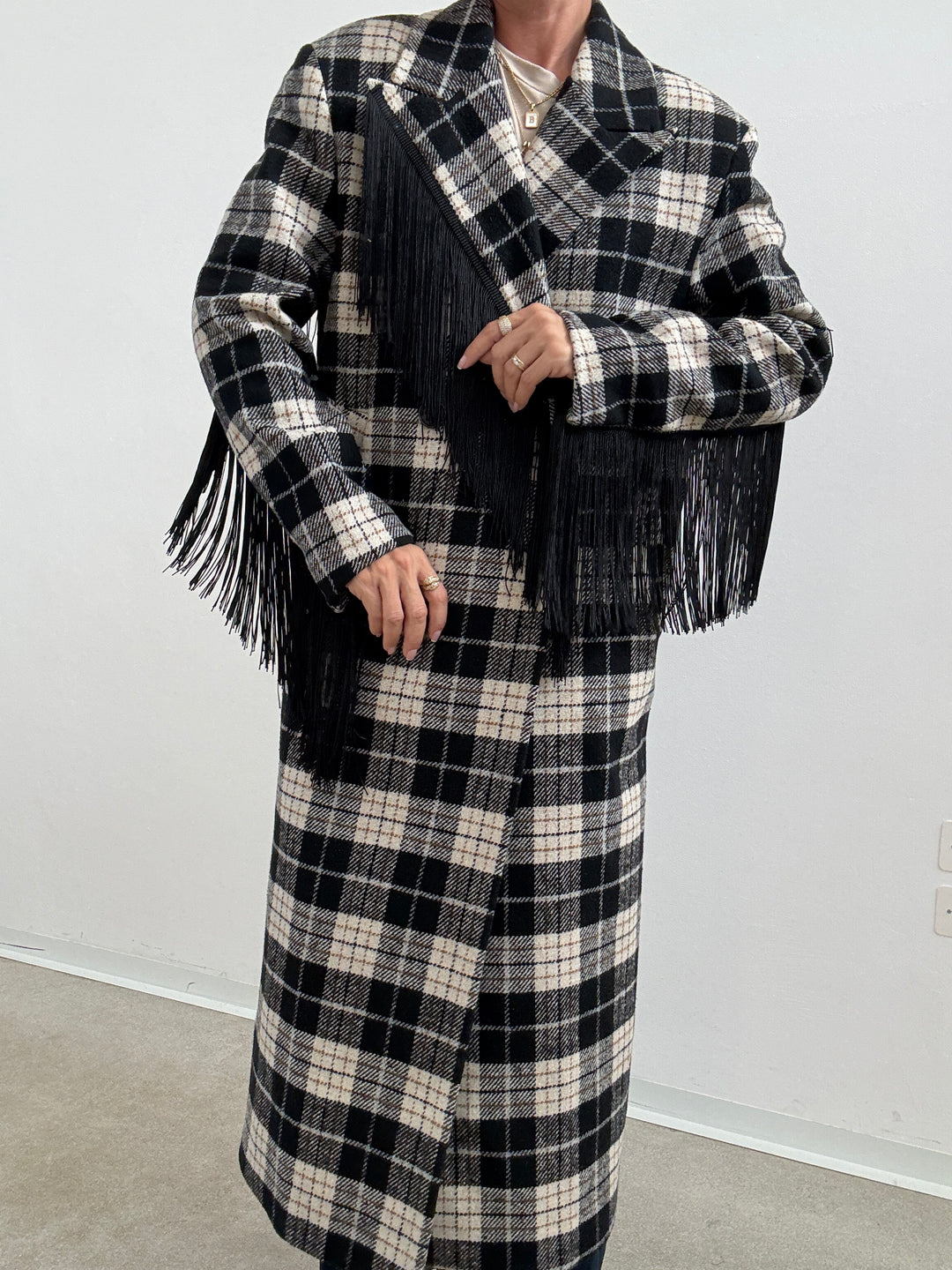CAPPOTTO FRANGE CHECK NERO