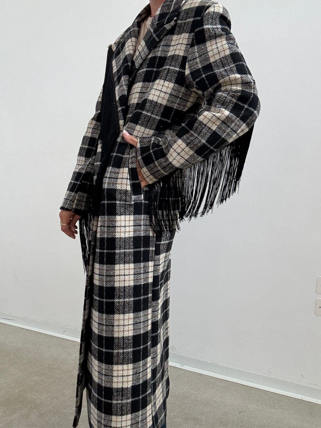 CAPPOTTO FRANGE CHECK NERO