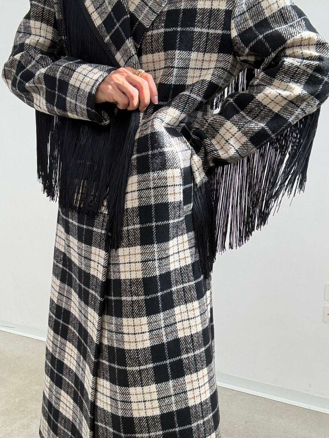CAPPOTTO FRANGE CHECK NERO
