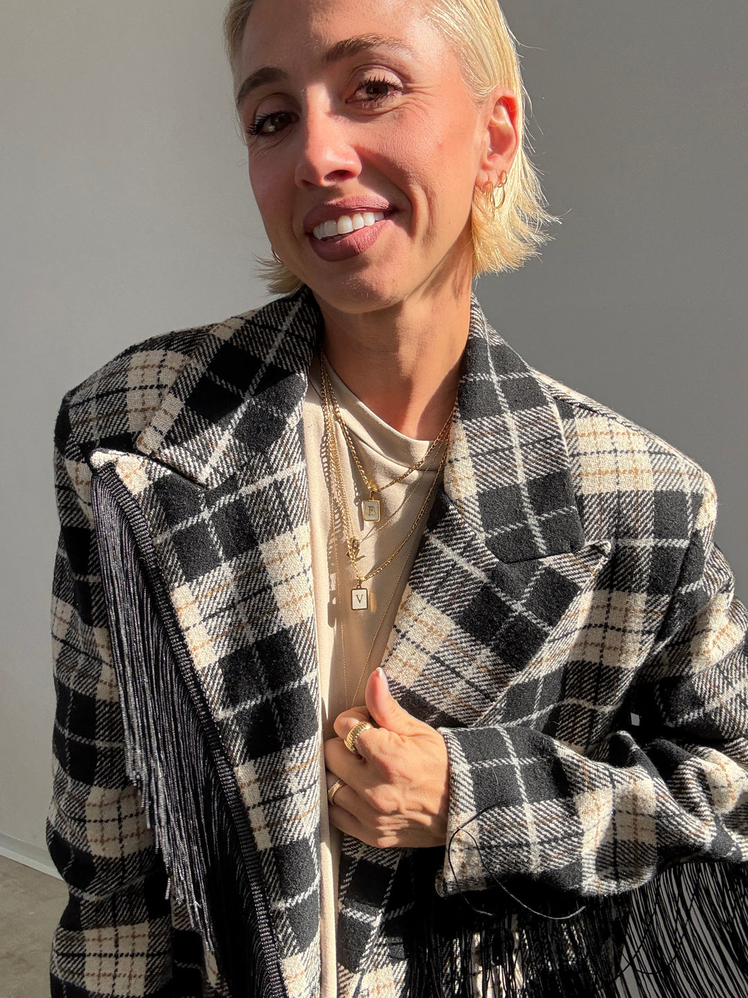 CAPPOTTO FRANGE CHECK NERO