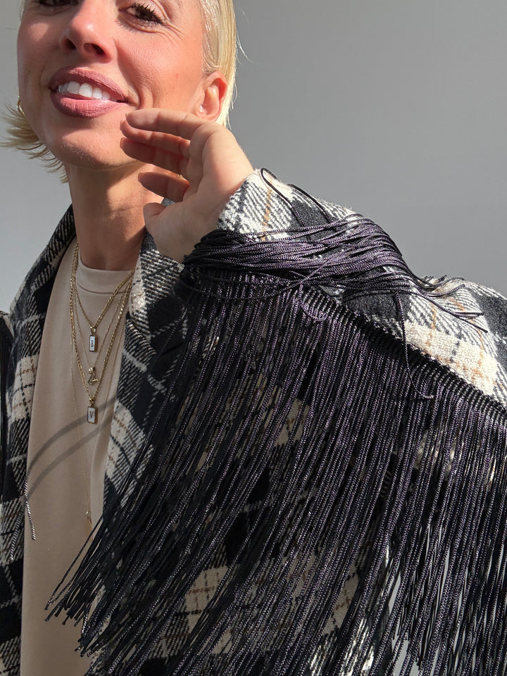 CAPPOTTO FRANGE CHECK NERO