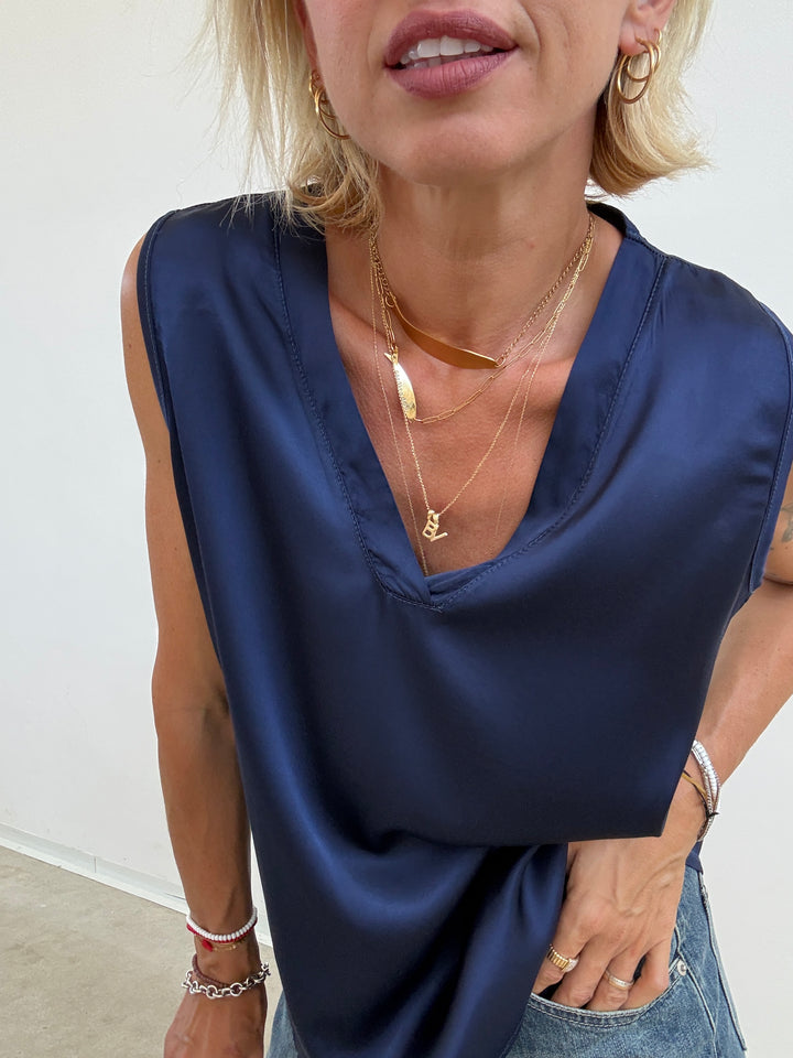 CANOTTA SATIN V BLU NOTTE