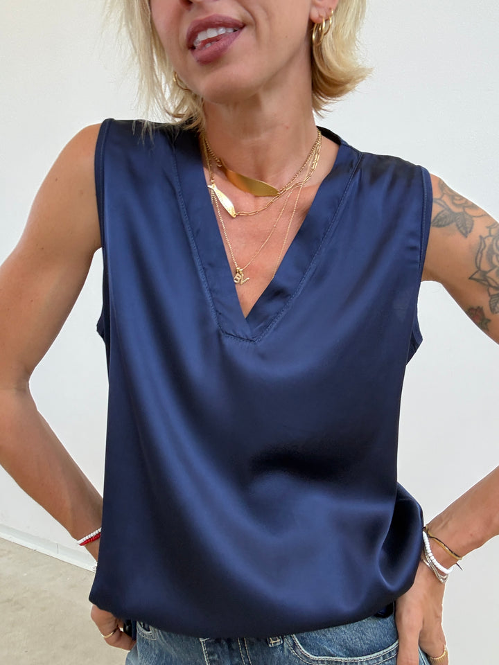 CANOTTA SATIN V BLU NOTTE