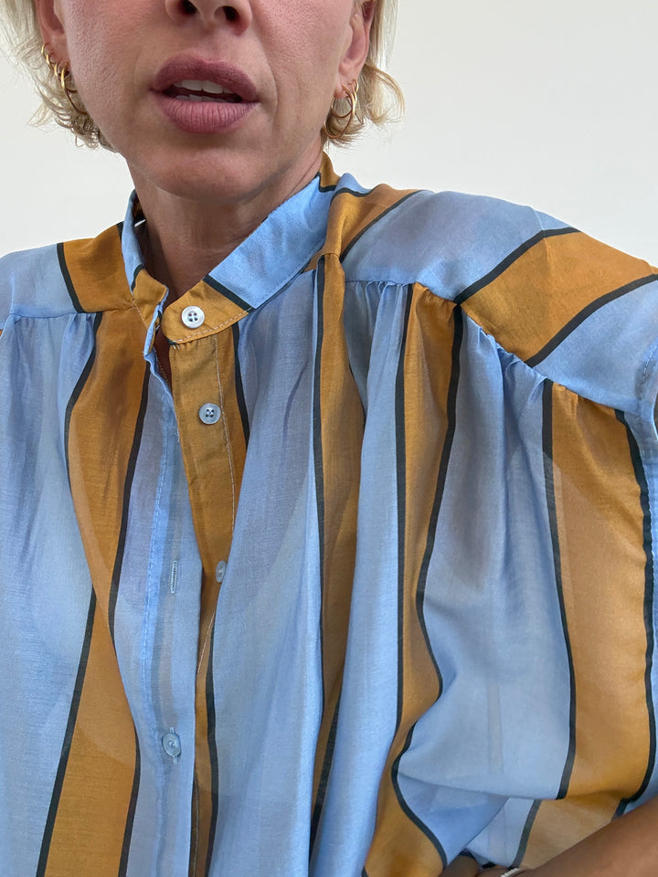 CAMICIA GIROMANICA RIGHE CIELO/OCRA