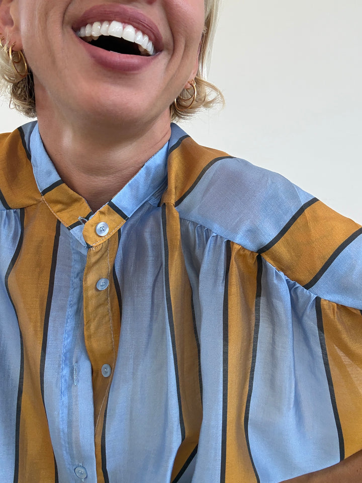 CAMICIA GIROMANICA RIGHE CIELO/OCRA
