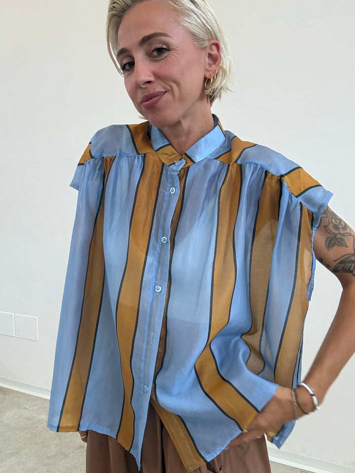 CAMICIA GIROMANICA RIGHE CIELO/OCRA