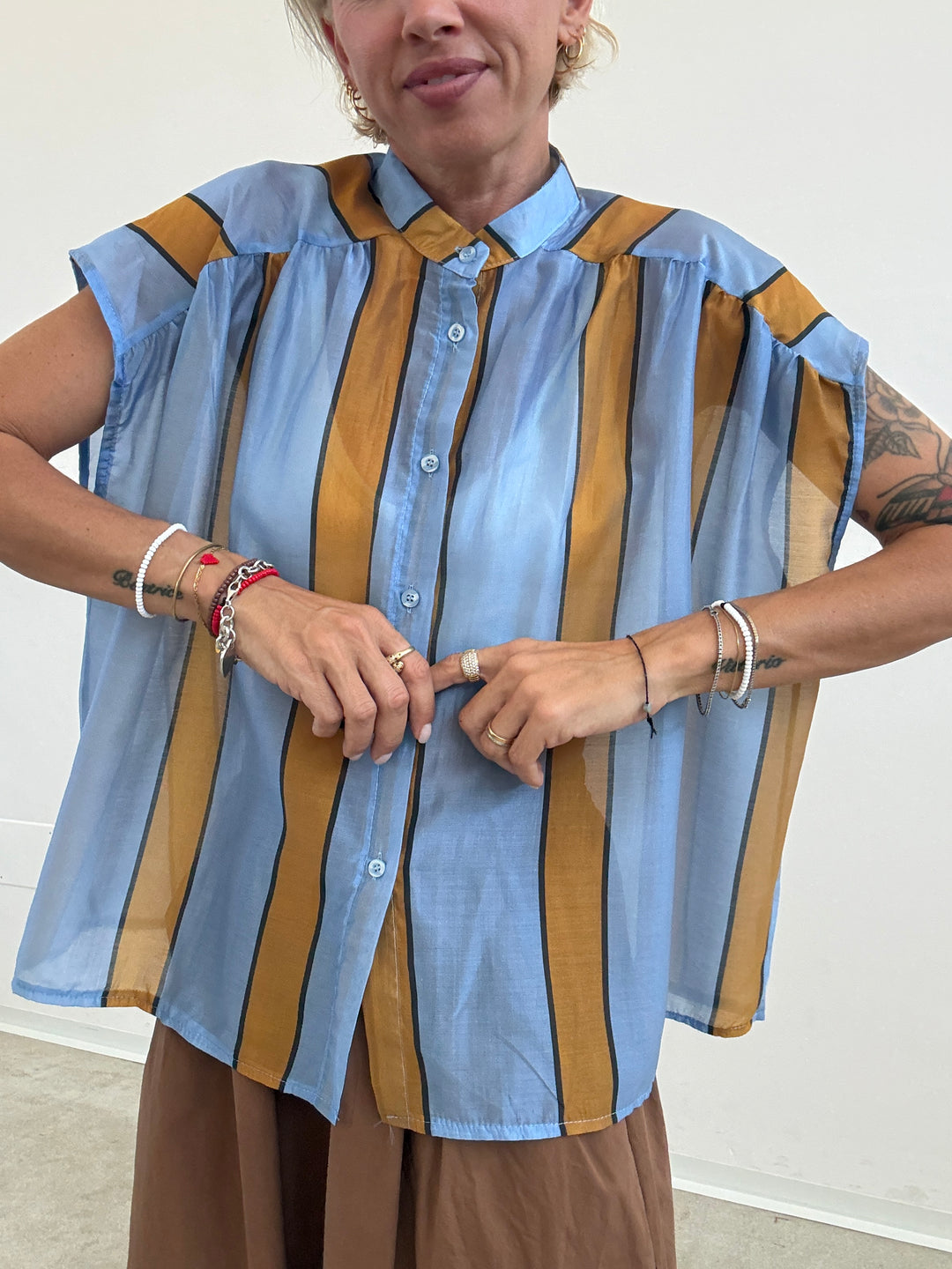 CAMICIA GIROMANICA RIGHE CIELO/OCRA