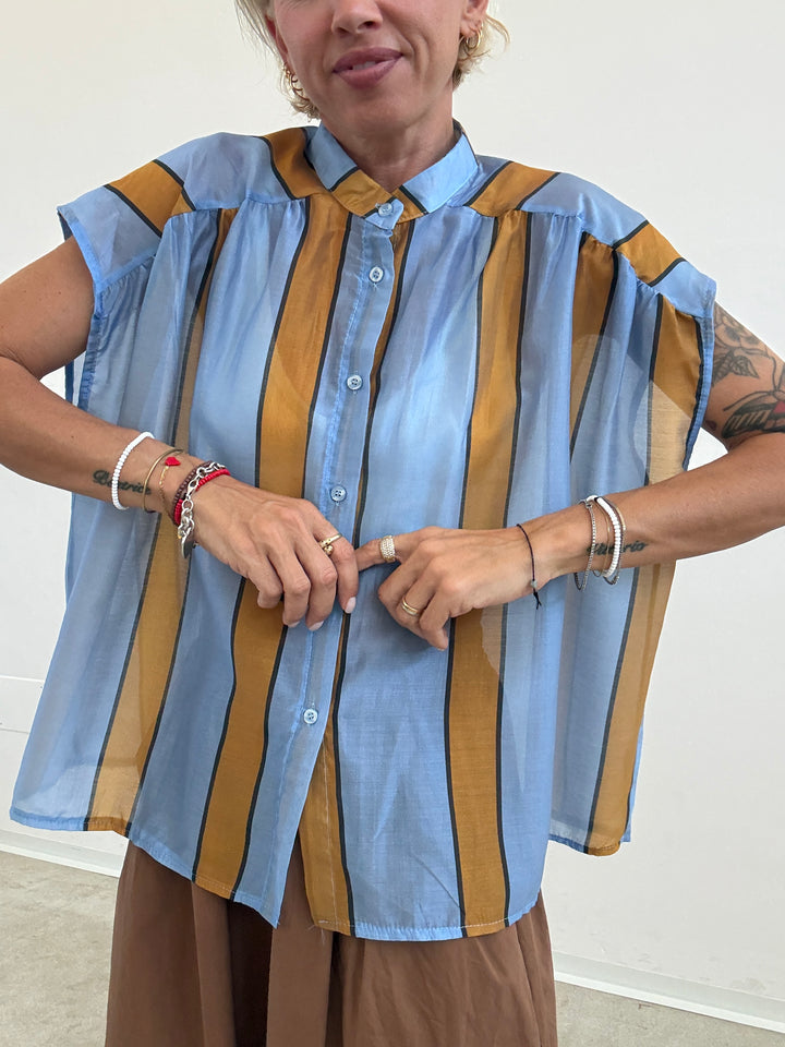 CAMICIA GIROMANICA RIGHE CIELO/OCRA