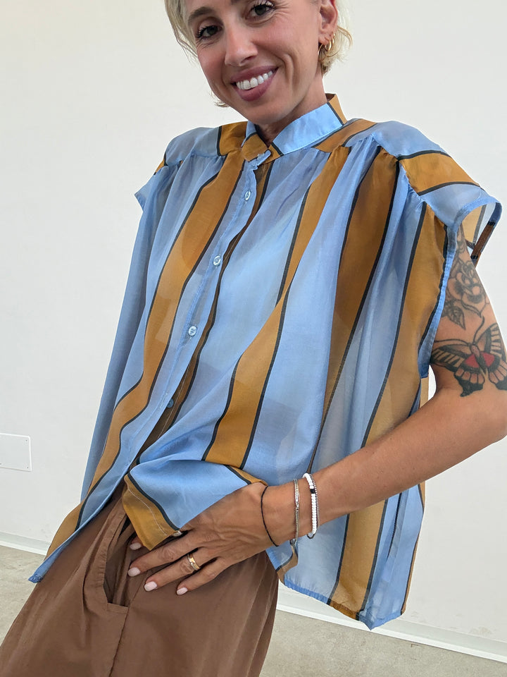 CAMICIA GIROMANICA RIGHE CIELO/OCRA