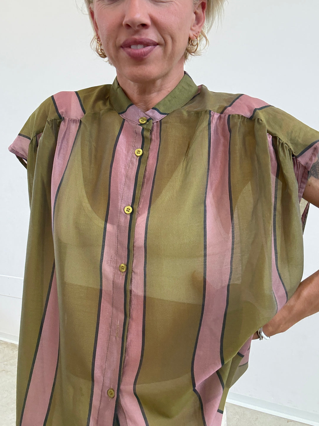 CAMICIA GIROMANICA RIGHE OLIO/ROSA