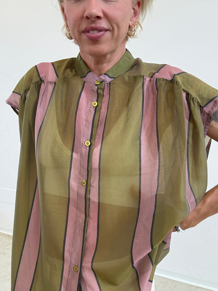 CAMICIA GIROMANICA RIGHE OLIO/ROSA