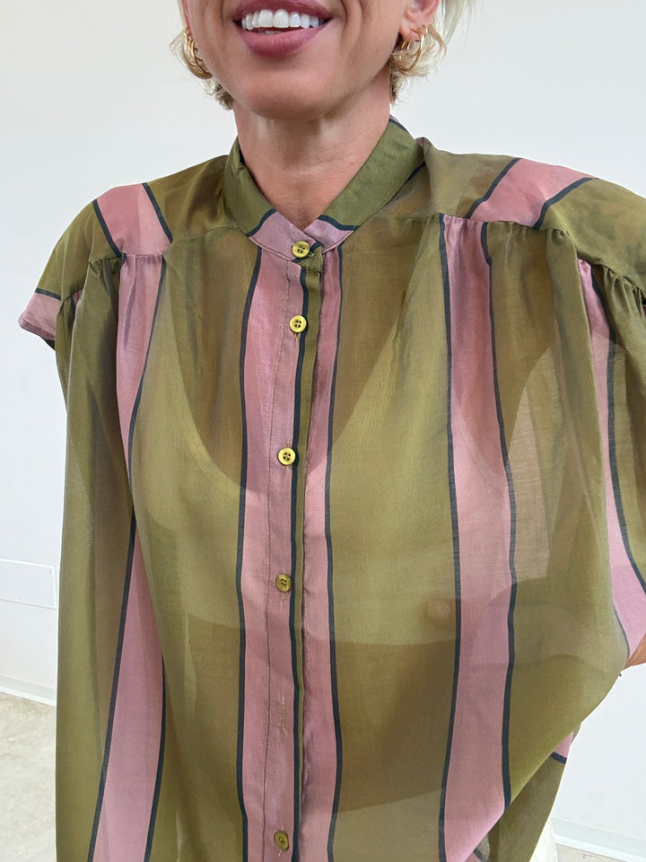 CAMICIA GIROMANICA RIGHE OLIO/ROSA