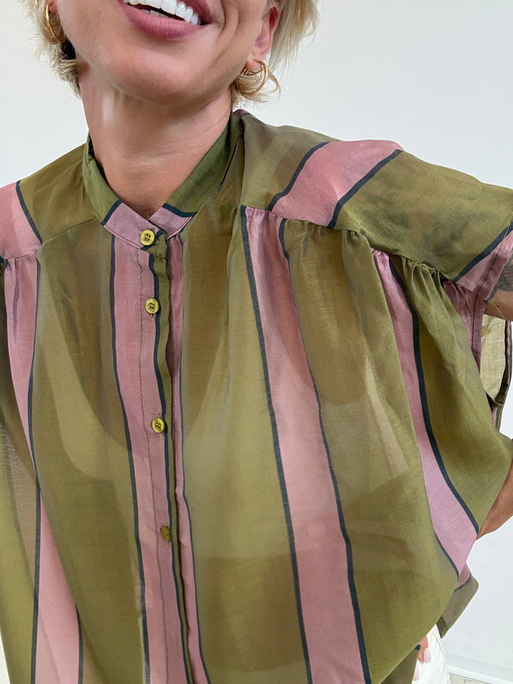 CAMICIA GIROMANICA RIGHE OLIO/ROSA