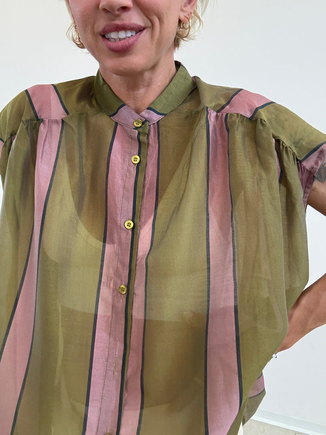 CAMICIA GIROMANICA RIGHE OLIO/ROSA