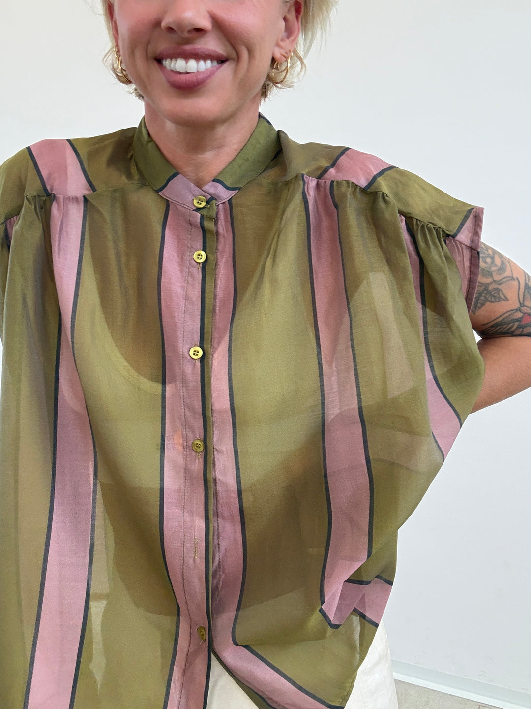 CAMICIA GIROMANICA RIGHE OLIO/ROSA