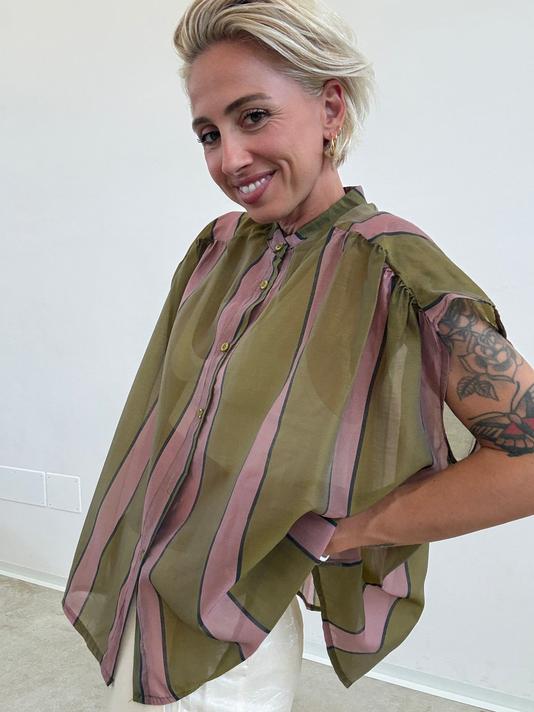 CAMICIA GIROMANICA RIGHE OLIO/ROSA