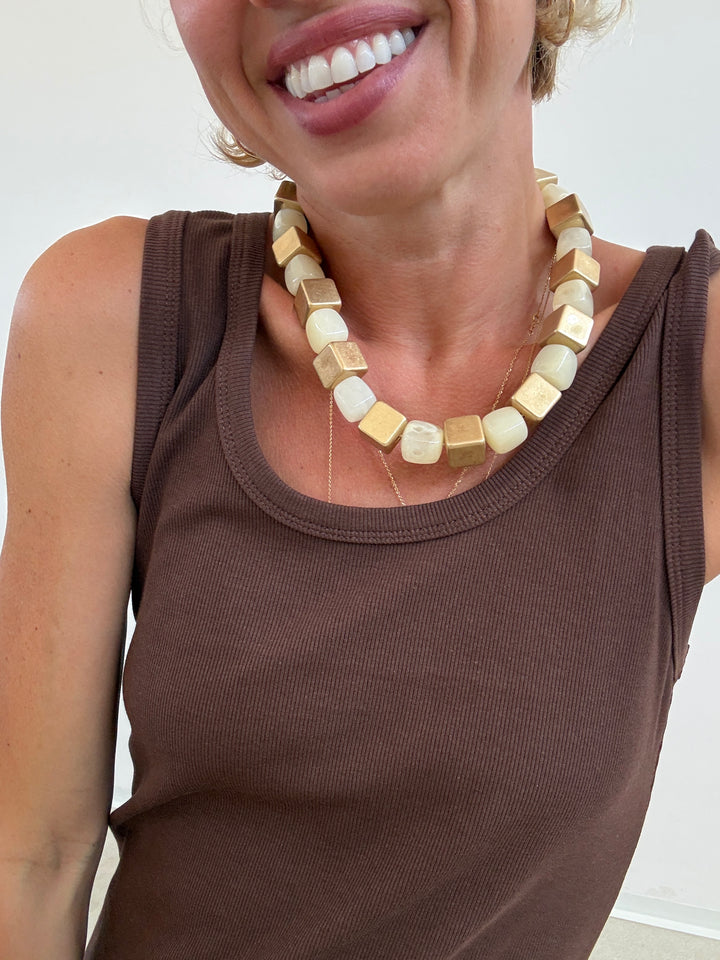 COLLANA CUBO ORO AVORIO