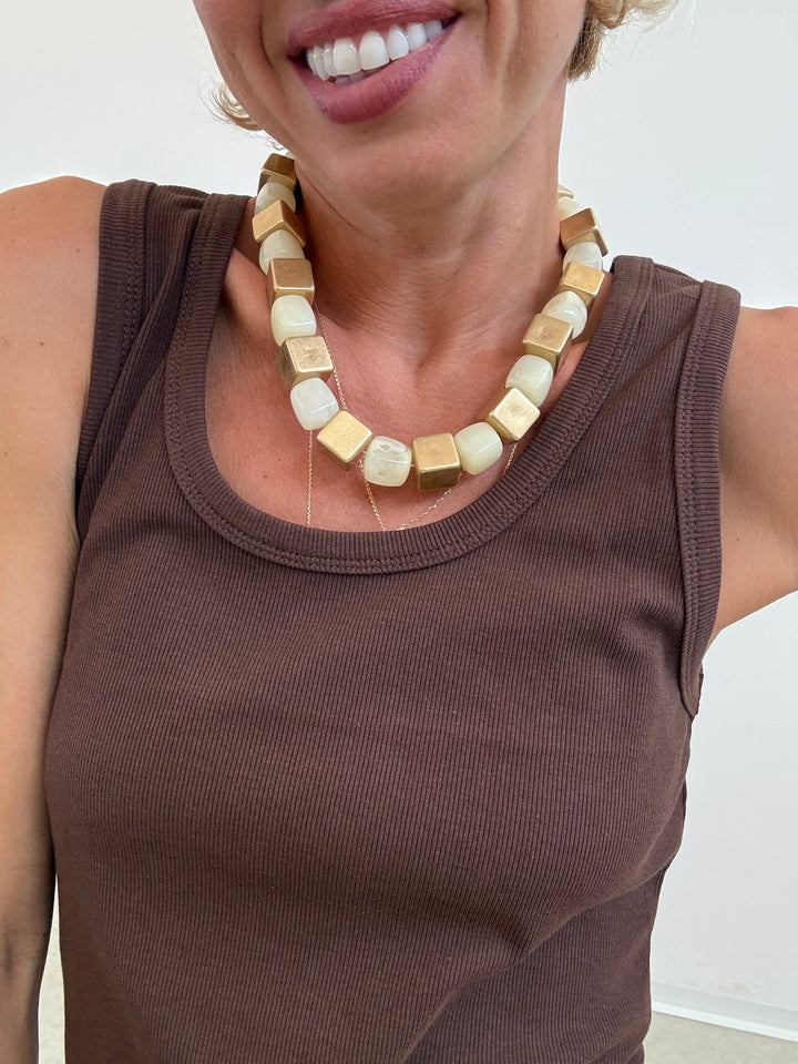 COLLANA CUBO ORO AVORIO