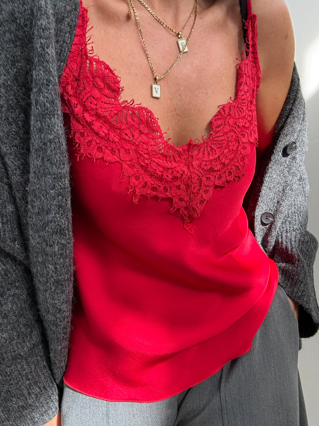 CANOTTA SATIN E PIZZO ROSSO