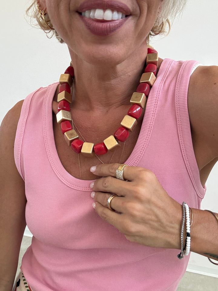 COLLANA CUBO ORO ROSSO