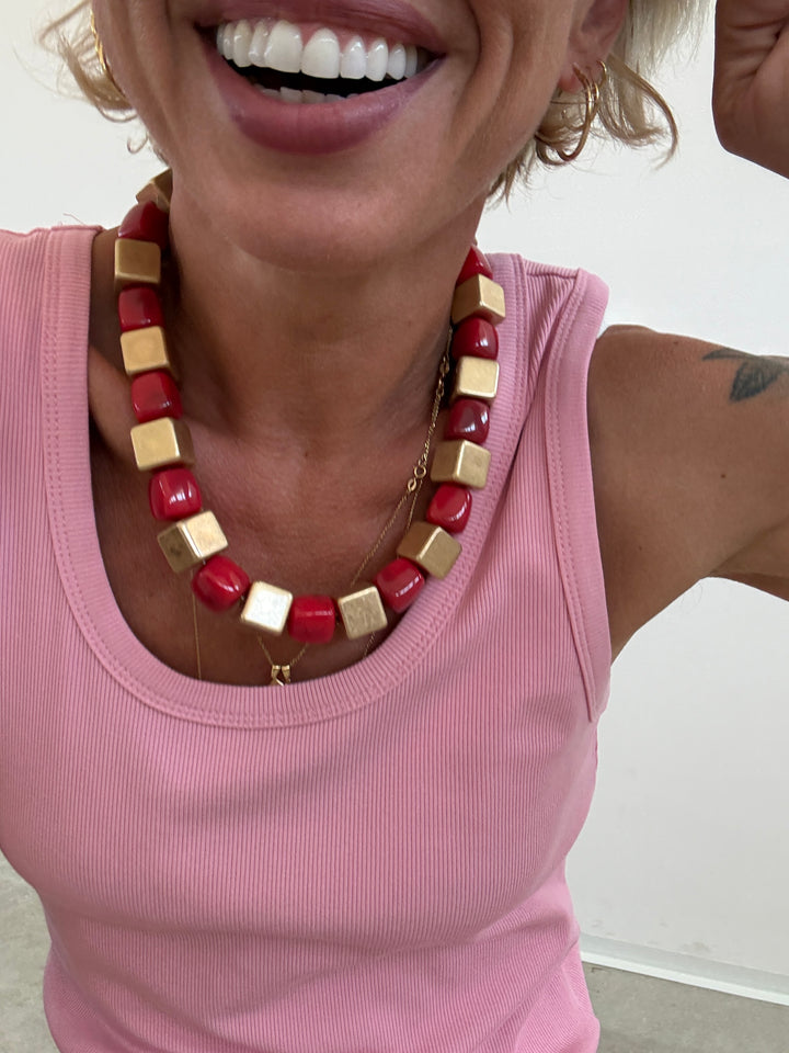 COLLANA CUBO ORO ROSSO