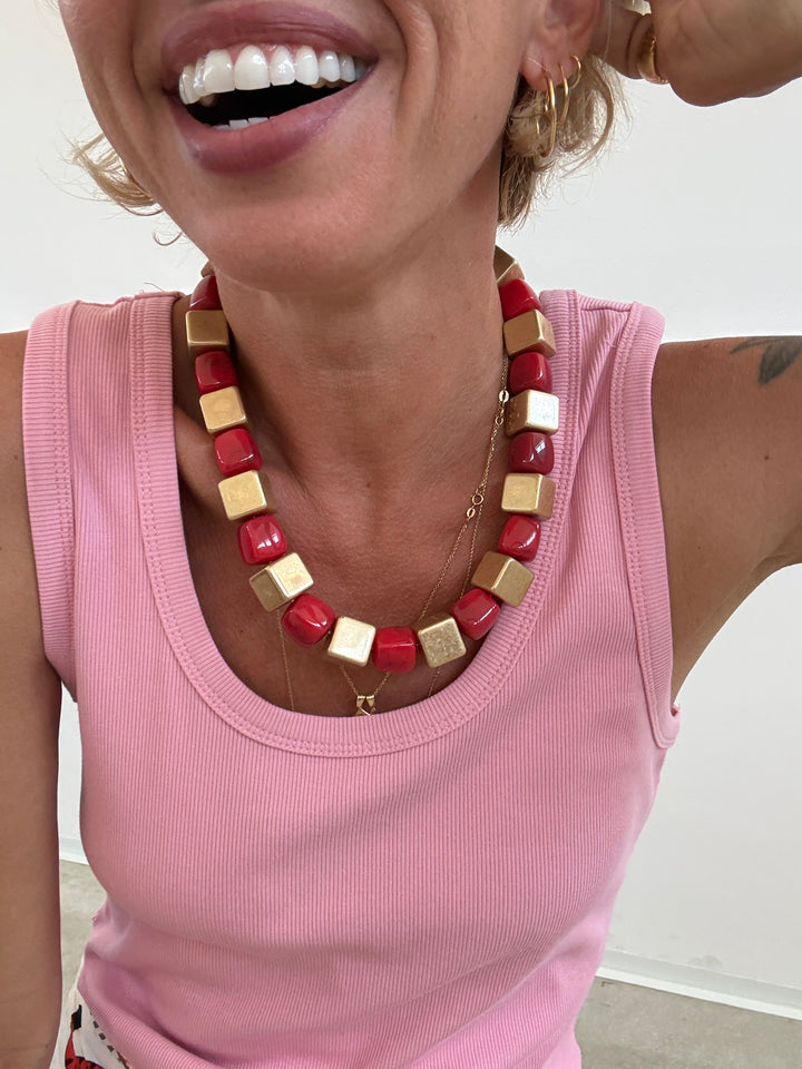 COLLANA CUBO ORO ROSSO