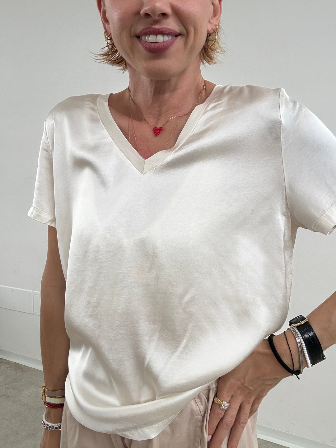 TSHIRT V SATIN IVORY