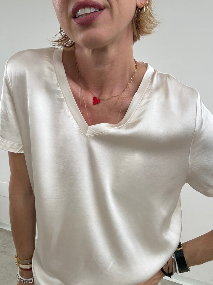 TSHIRT V SATIN IVORY
