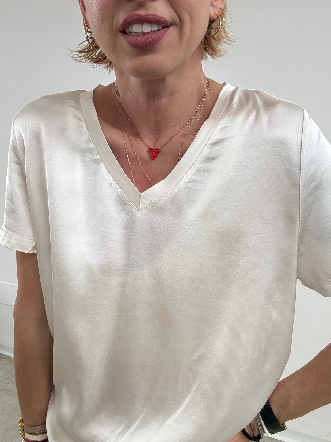 TSHIRT V SATIN IVORY