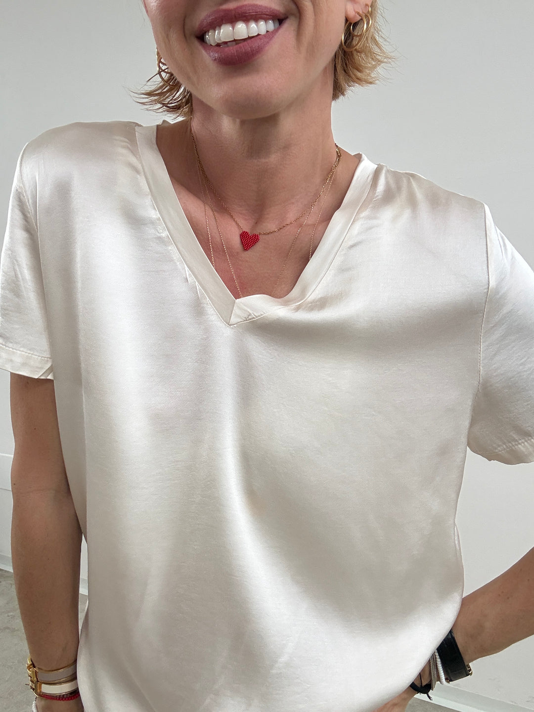 TSHIRT V SATIN IVORY