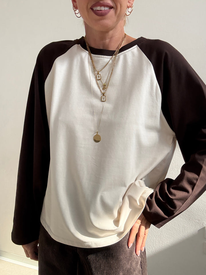 TSHIRT BASEBALL BICOLORE BEIGE/CIOCCO