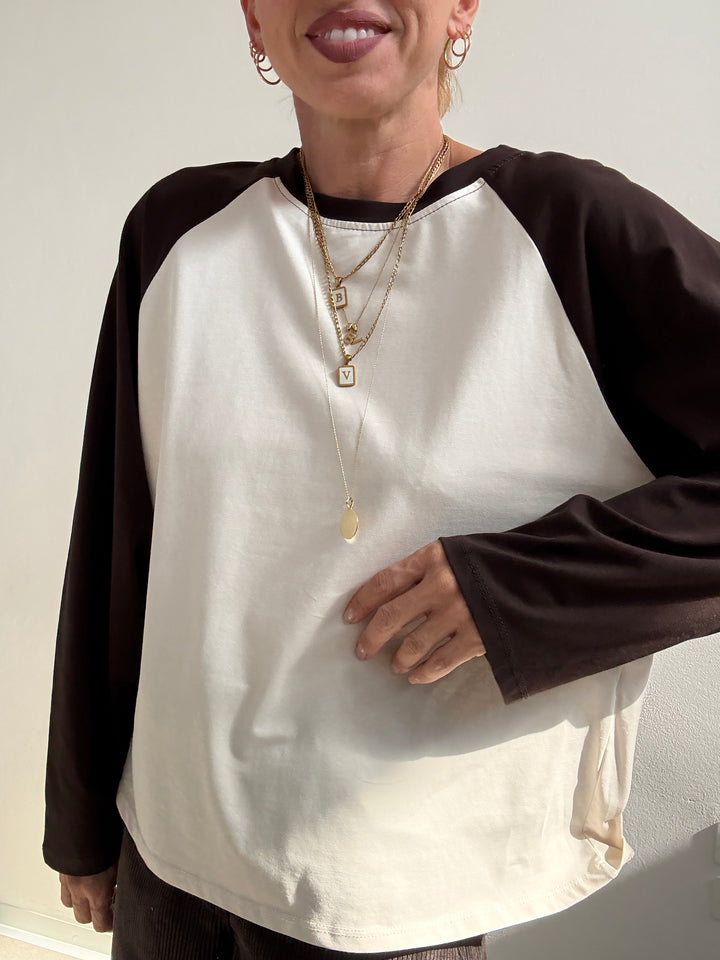 TSHIRT BASEBALL BICOLORE BEIGE/CIOCCO