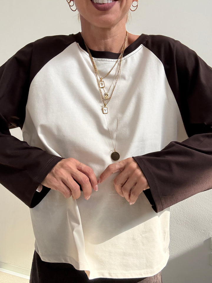 TSHIRT BASEBALL BICOLORE BEIGE/CIOCCO