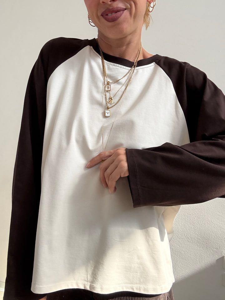 TSHIRT BASEBALL BICOLORE BEIGE/CIOCCO