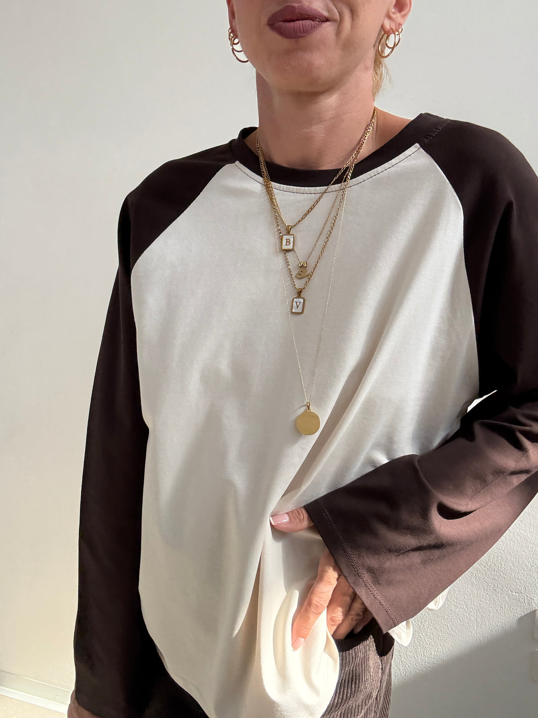 TSHIRT BASEBALL BICOLORE BEIGE/CIOCCO