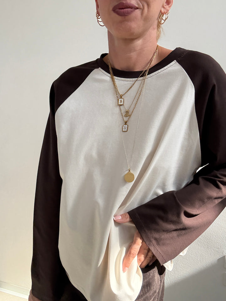 TSHIRT BASEBALL BICOLORE BEIGE/CIOCCO