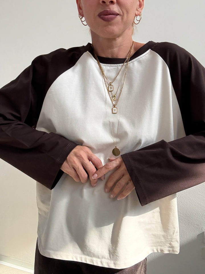 TSHIRT BASEBALL BICOLORE BEIGE/CIOCCO