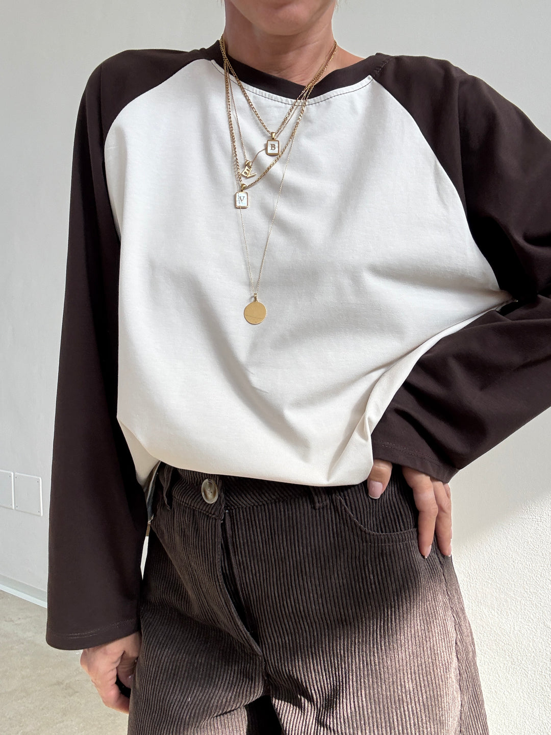 TSHIRT BASEBALL BICOLORE BEIGE/CIOCCO