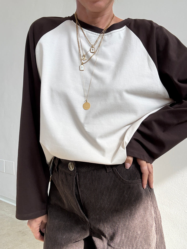 TSHIRT BASEBALL BICOLORE BEIGE/CIOCCO