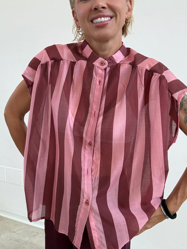 CAMICIA GIROMANICA RIGHE BORDEAUX/ROSA
