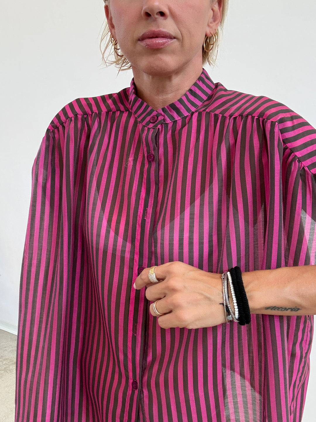 CAMICIA GIROMANICA MILLERIGHE FUCSIA/CIOCCO