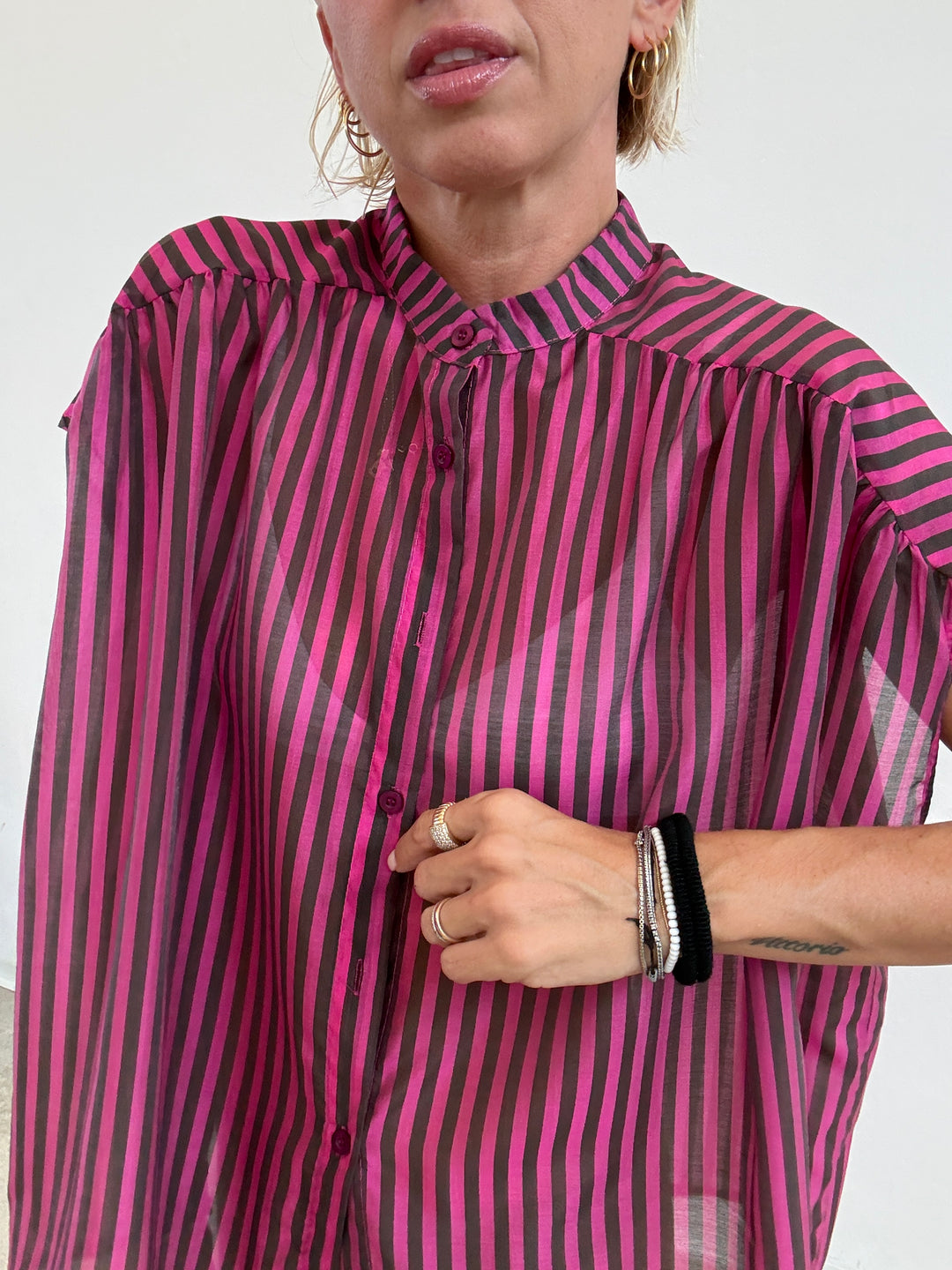 CAMICIA GIROMANICA MILLERIGHE FUCSIA/CIOCCO