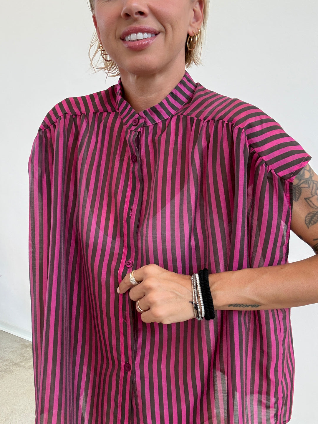CAMICIA GIROMANICA MILLERIGHE FUCSIA/CIOCCO